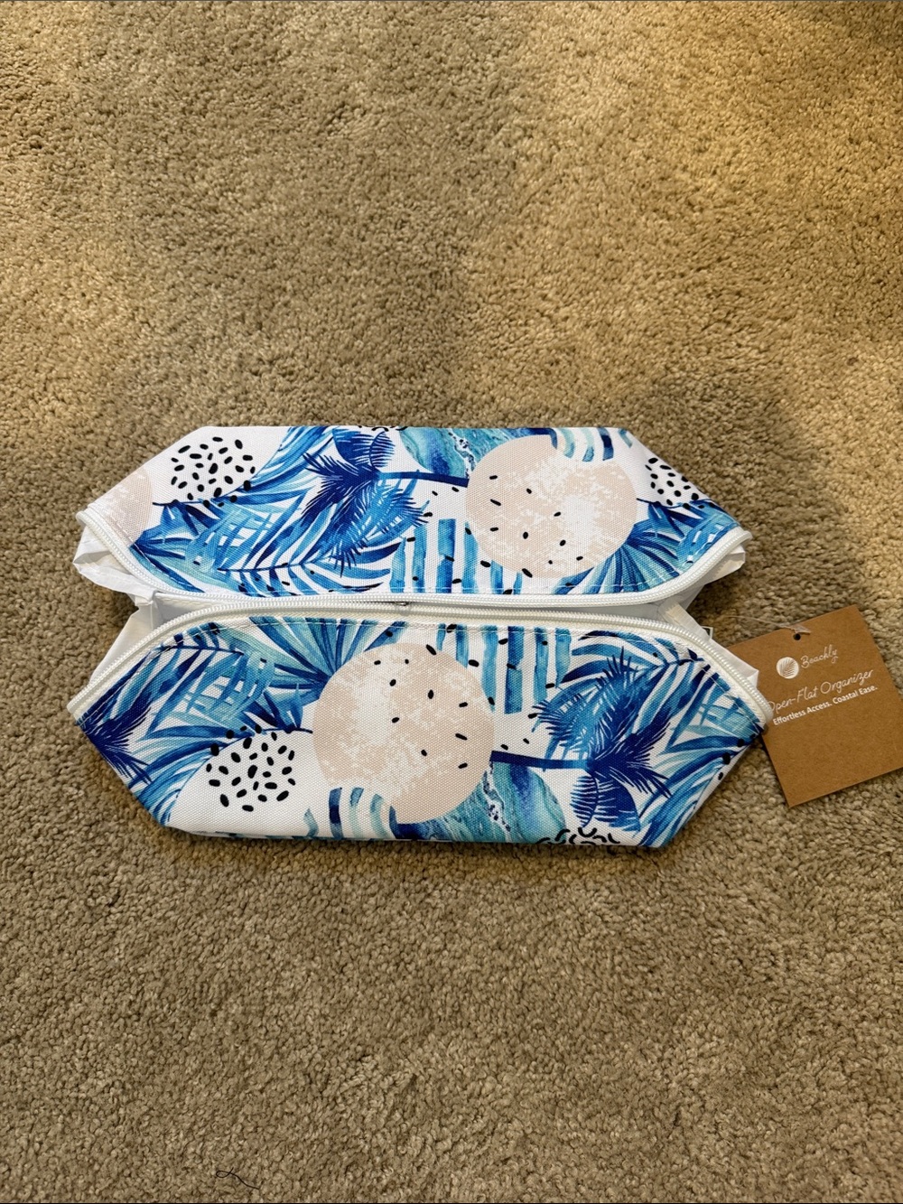 Beachly  Brand Blue Tropical Print Cosmetic Pouch